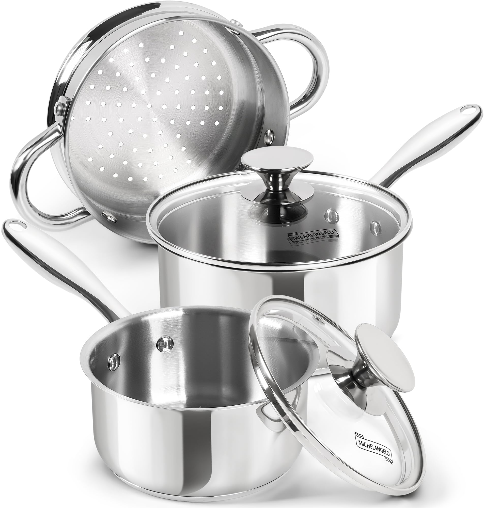 MICHELANGELO Stainless Steel Saucepan Set 1Qt & 2Qt, Premium German