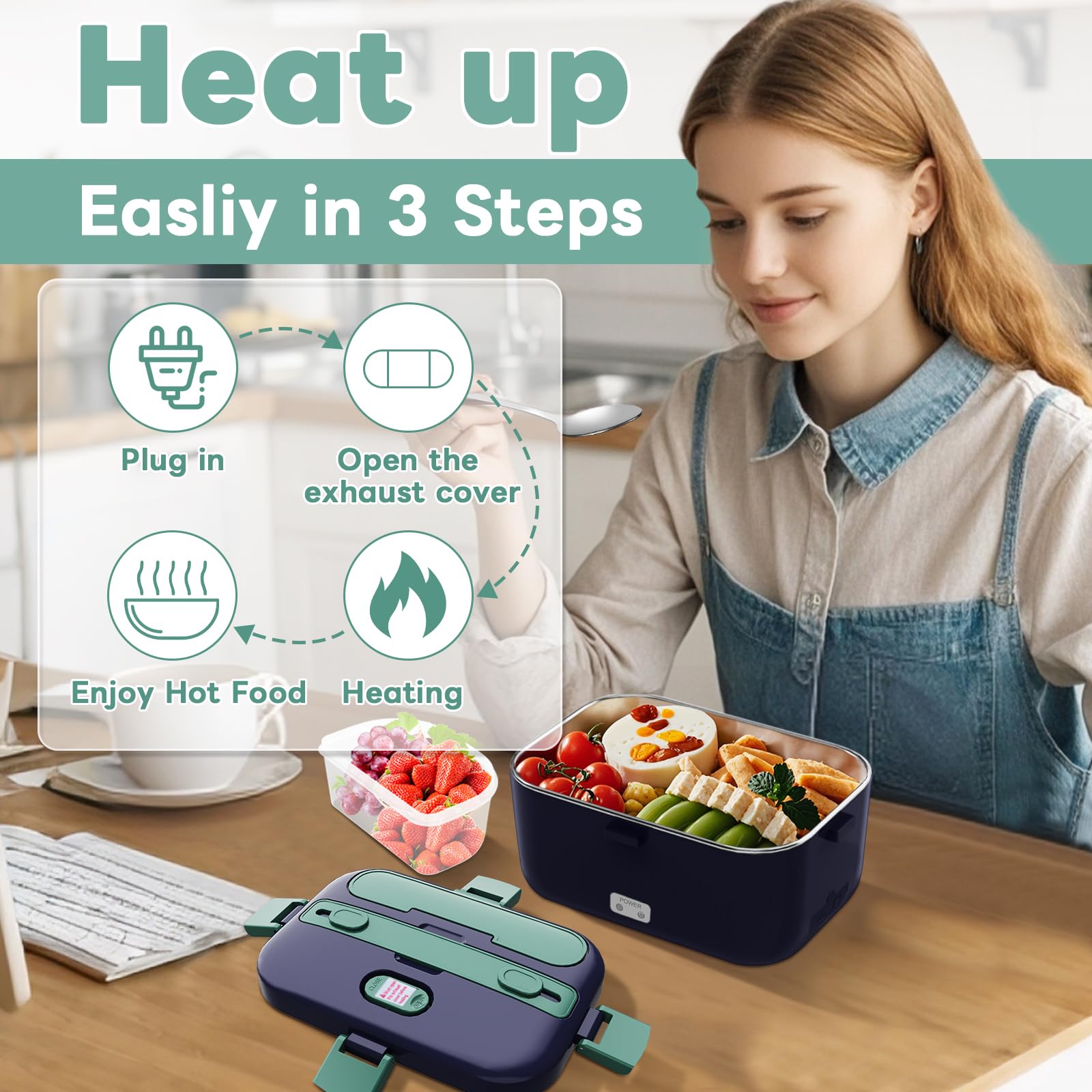 DUPASU Electric Lunch Box Food Warmer: 100W Heated Lunch Box for Adults