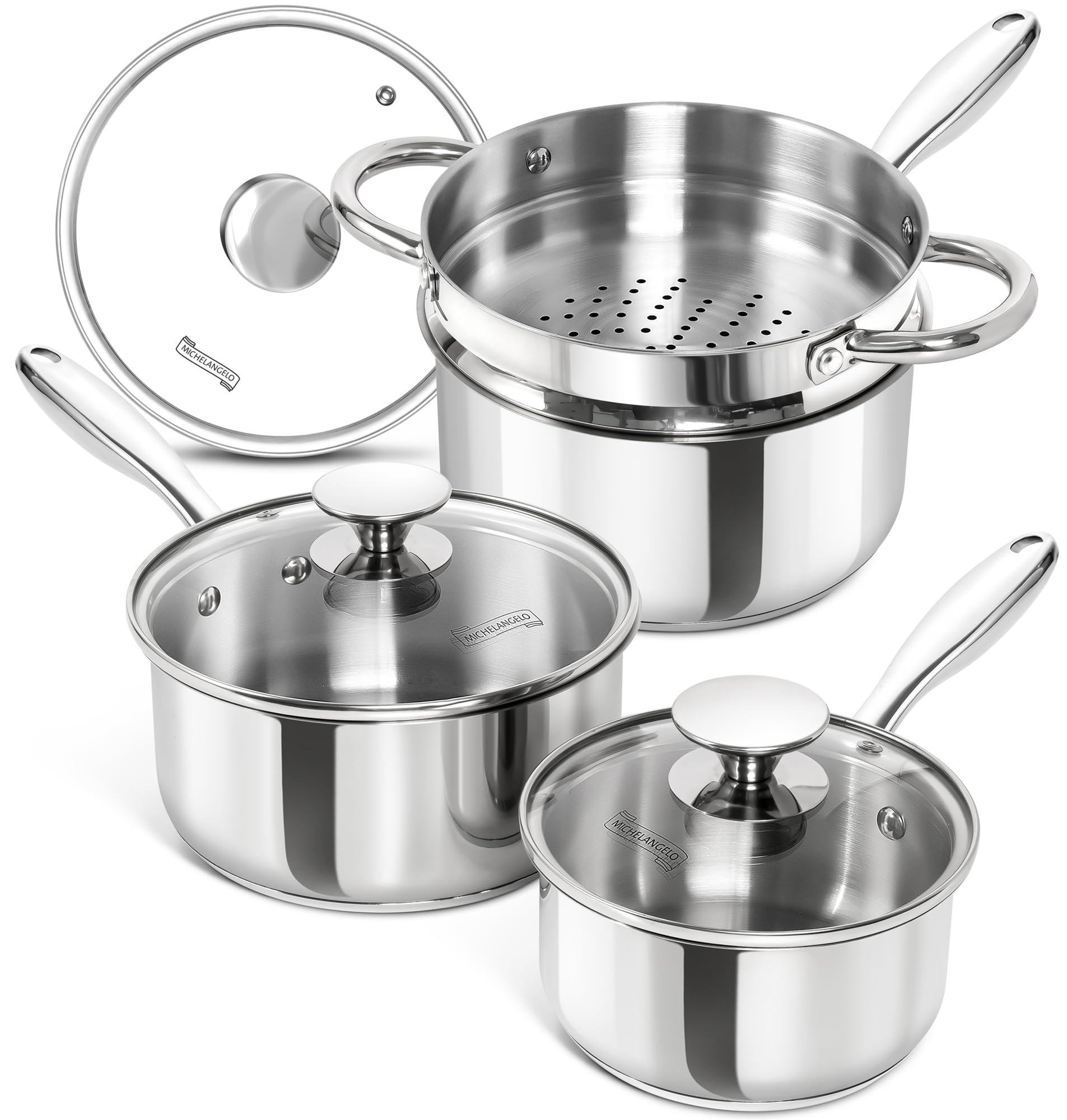 MICHELANGELO Stainless Steel Saucepan Set 1Qt & 2Qt, Premium German