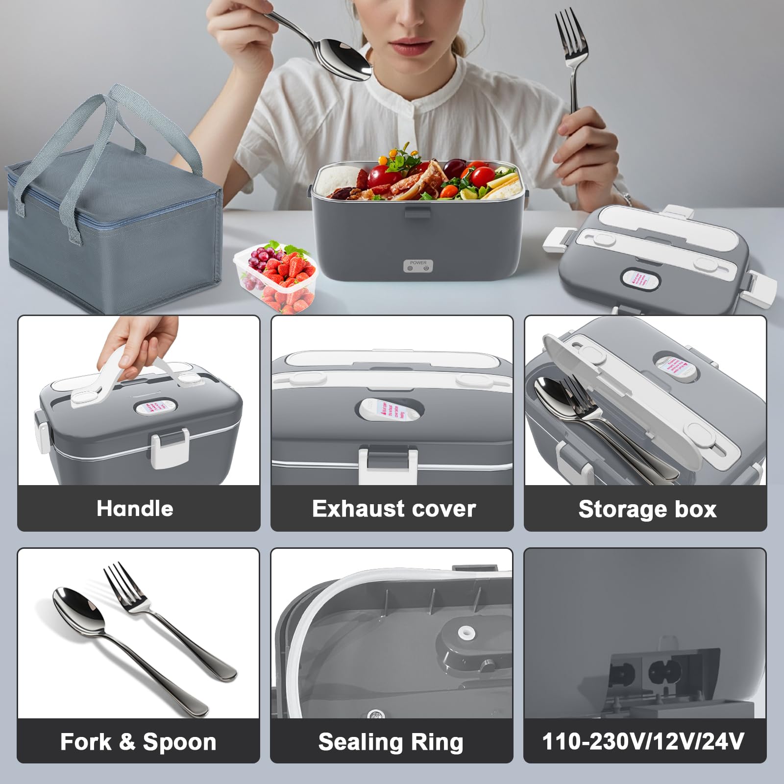 DUPASU Electric Lunch Box Food Warmer: 100W Heated Lunch Box for Adults