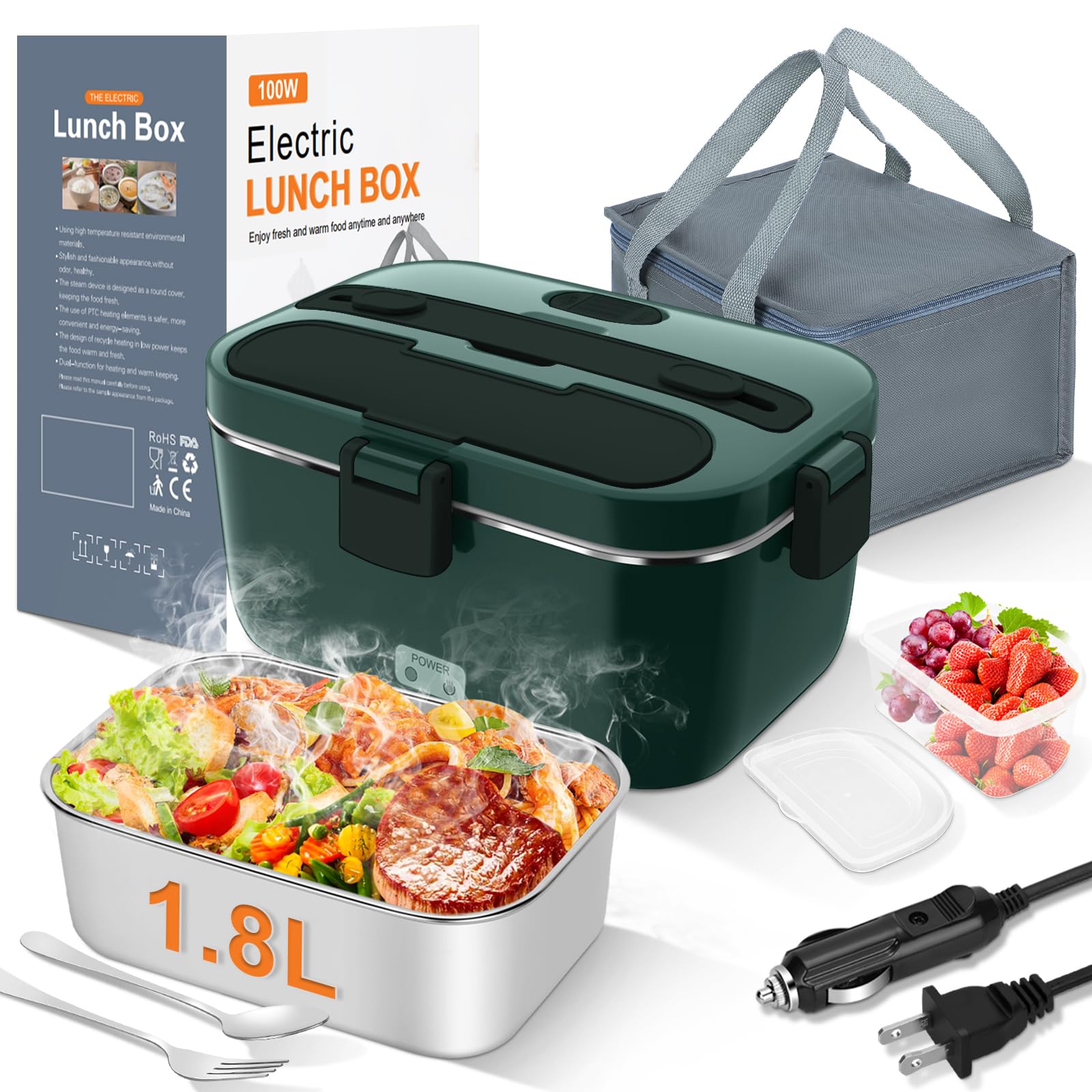 DUPASU Electric Lunch Box Food Warmer: 100W Heated Lunch Box for Adults