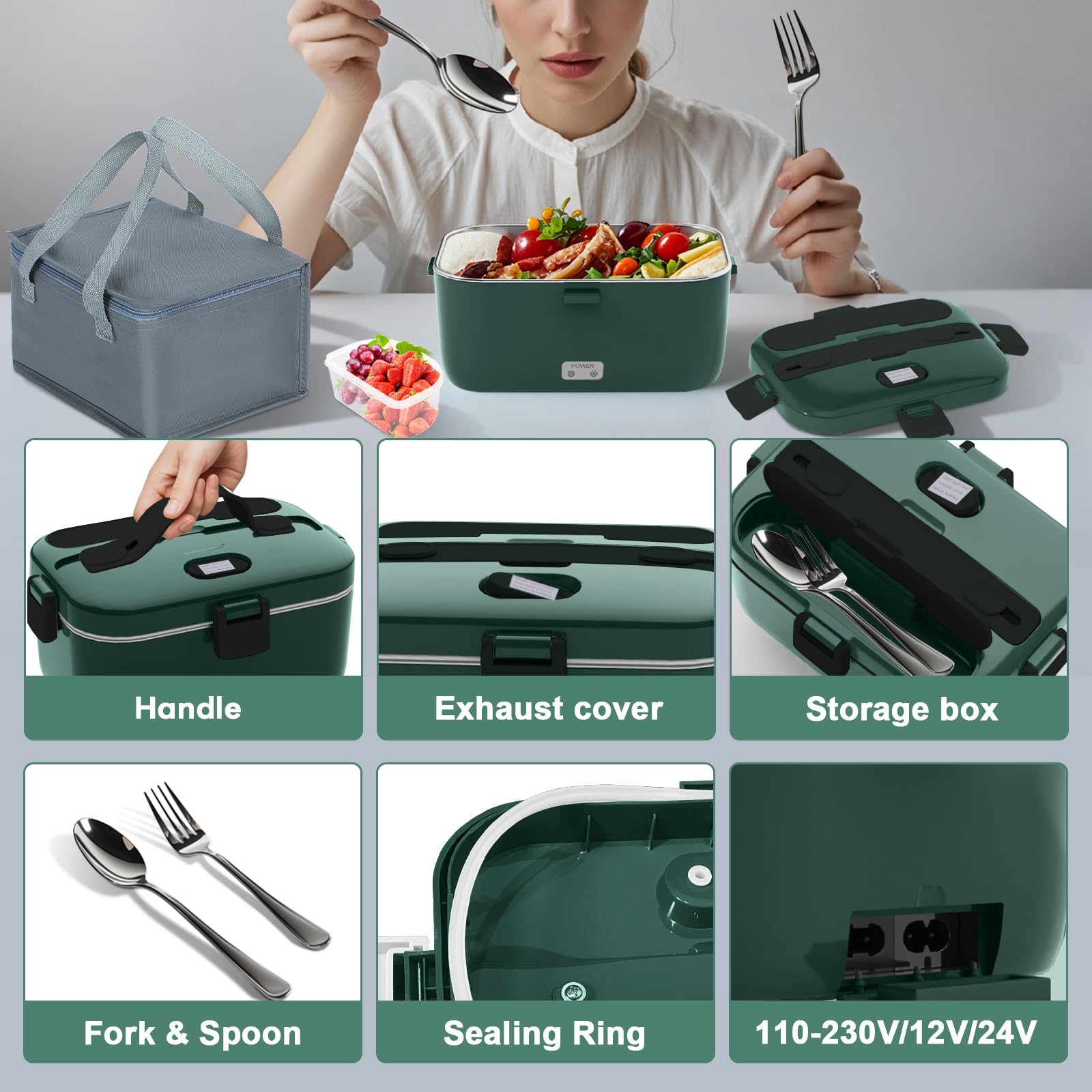 DUPASU Electric Lunch Box Food Warmer: 100W Heated Lunch Box for Adults