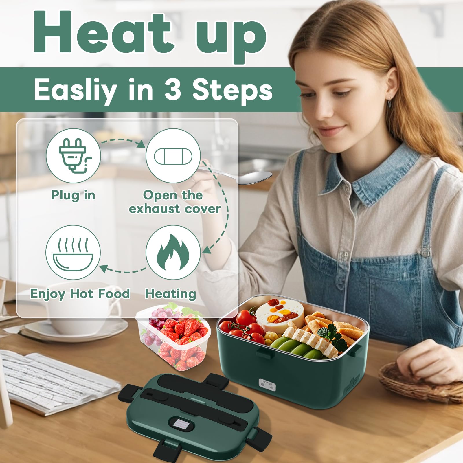 DUPASU Electric Lunch Box Food Warmer: 100W Heated Lunch Box for Adults
