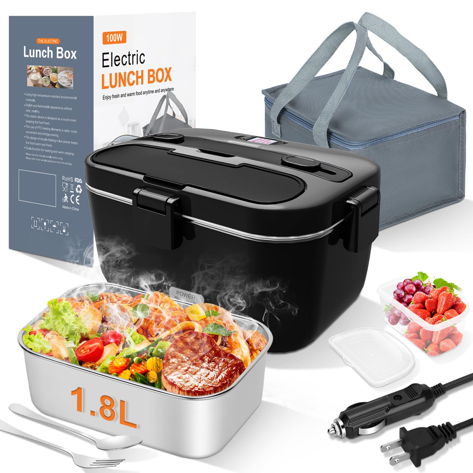 DUPASU Electric Lunch Box Food Warmer: 100W Heated Lunch Box for Adults