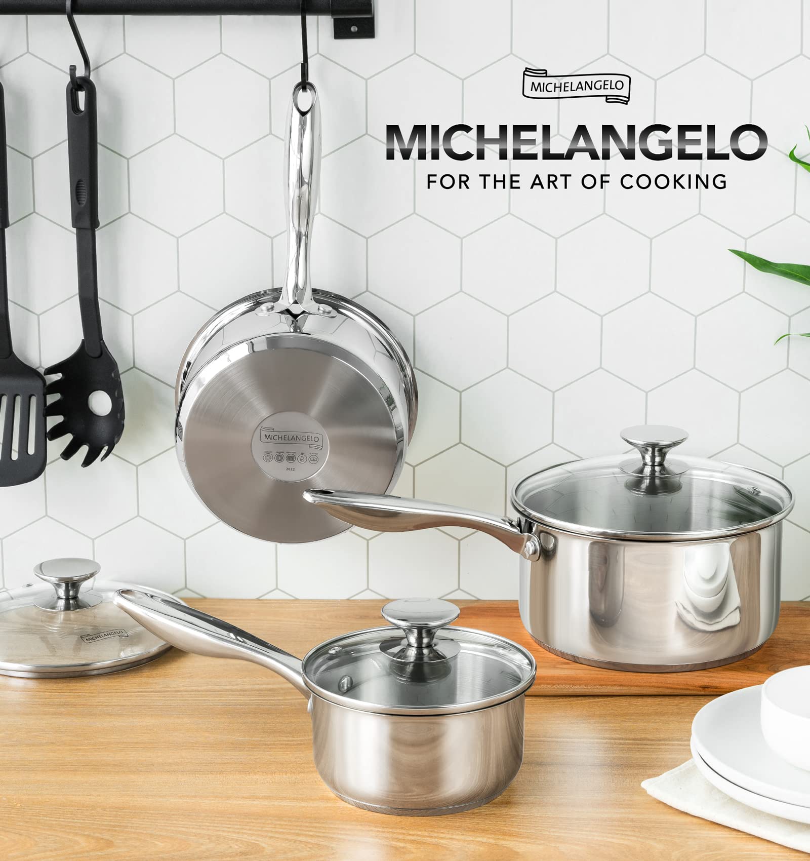 MICHELANGELO Stainless Steel Saucepan Set 1Qt & 2Qt, Premium German