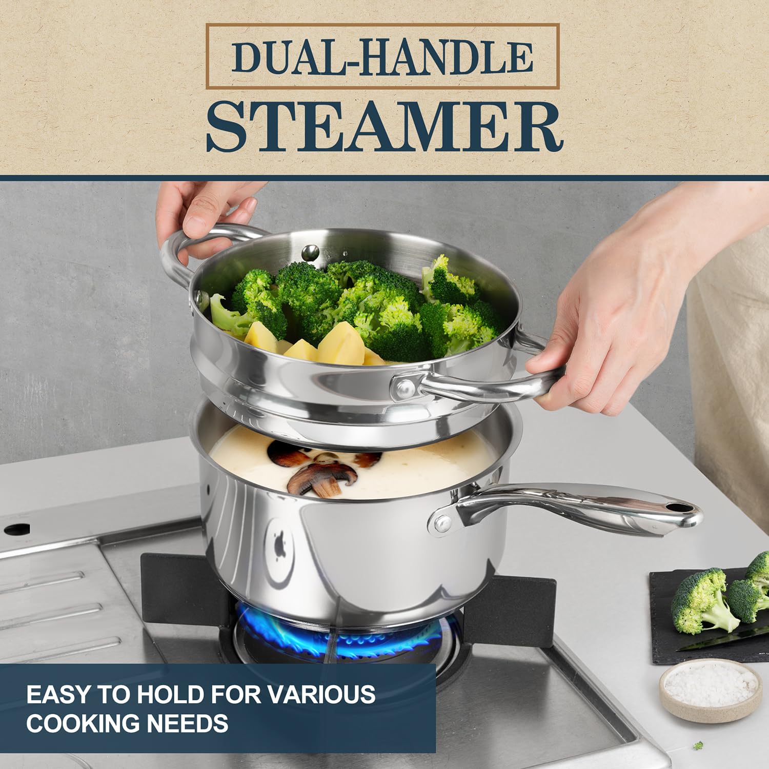 MICHELANGELO Stainless Steel Saucepan Set 1Qt & 2Qt, Premium German