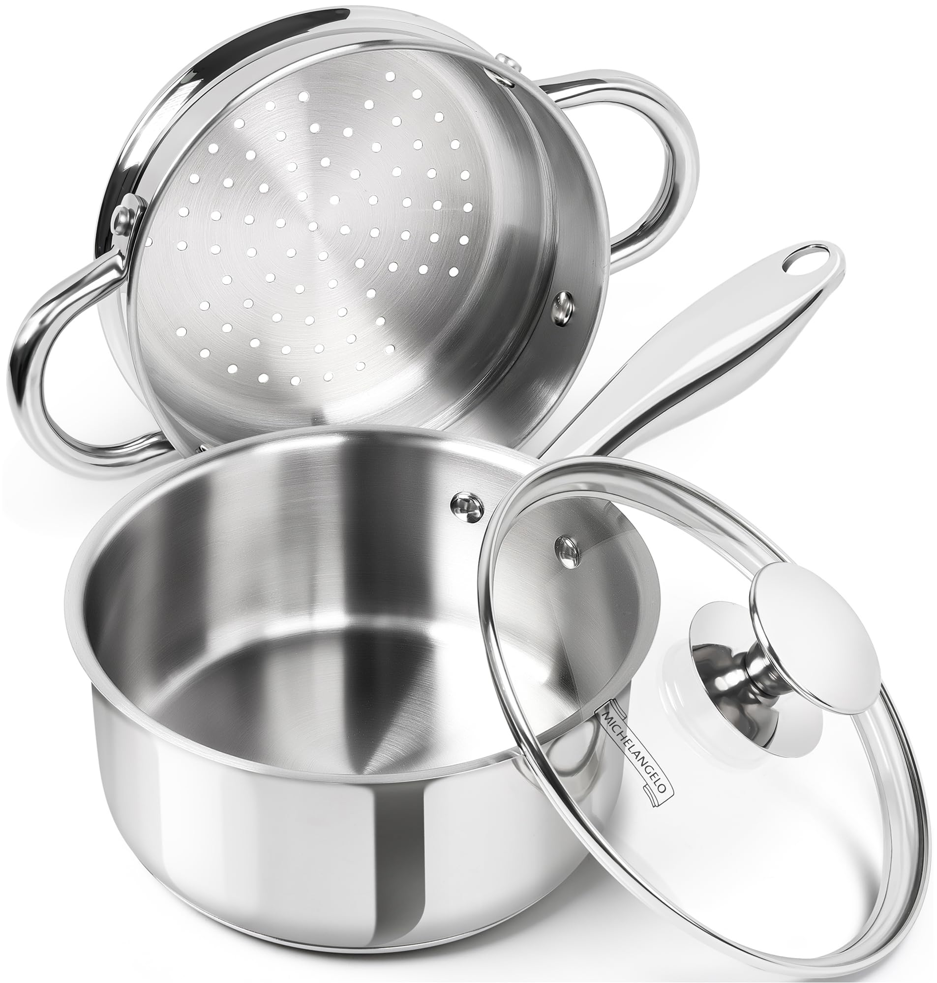 MICHELANGELO Stainless Steel Saucepan Set 1Qt & 2Qt, Premium German