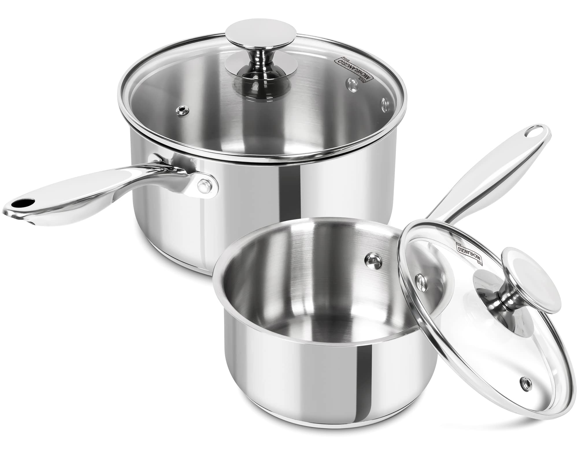 MICHELANGELO Stainless Steel Saucepan Set 1Qt & 2Qt, Premium German