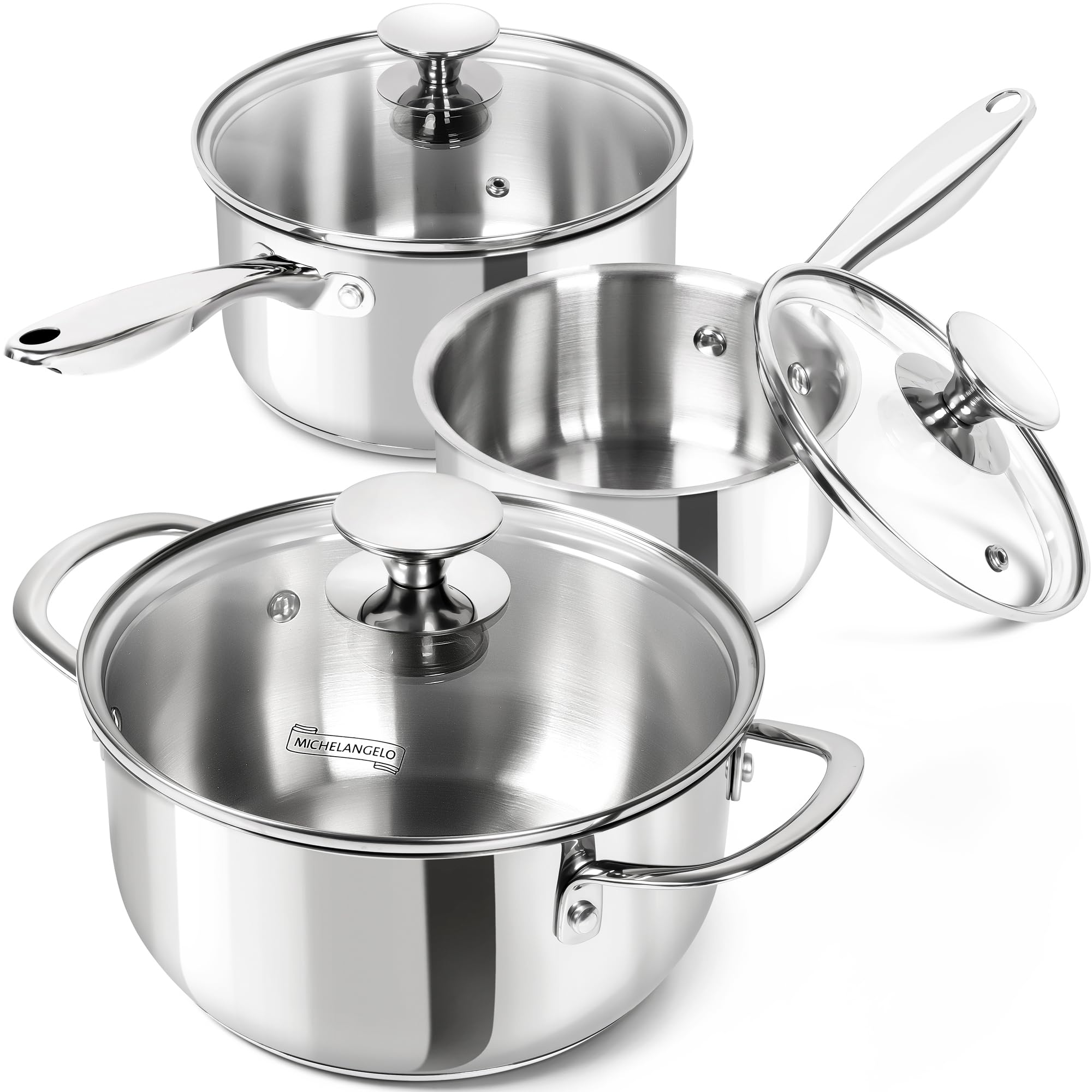 MICHELANGELO Stainless Steel Saucepan Set 1Qt & 2Qt, Premium German