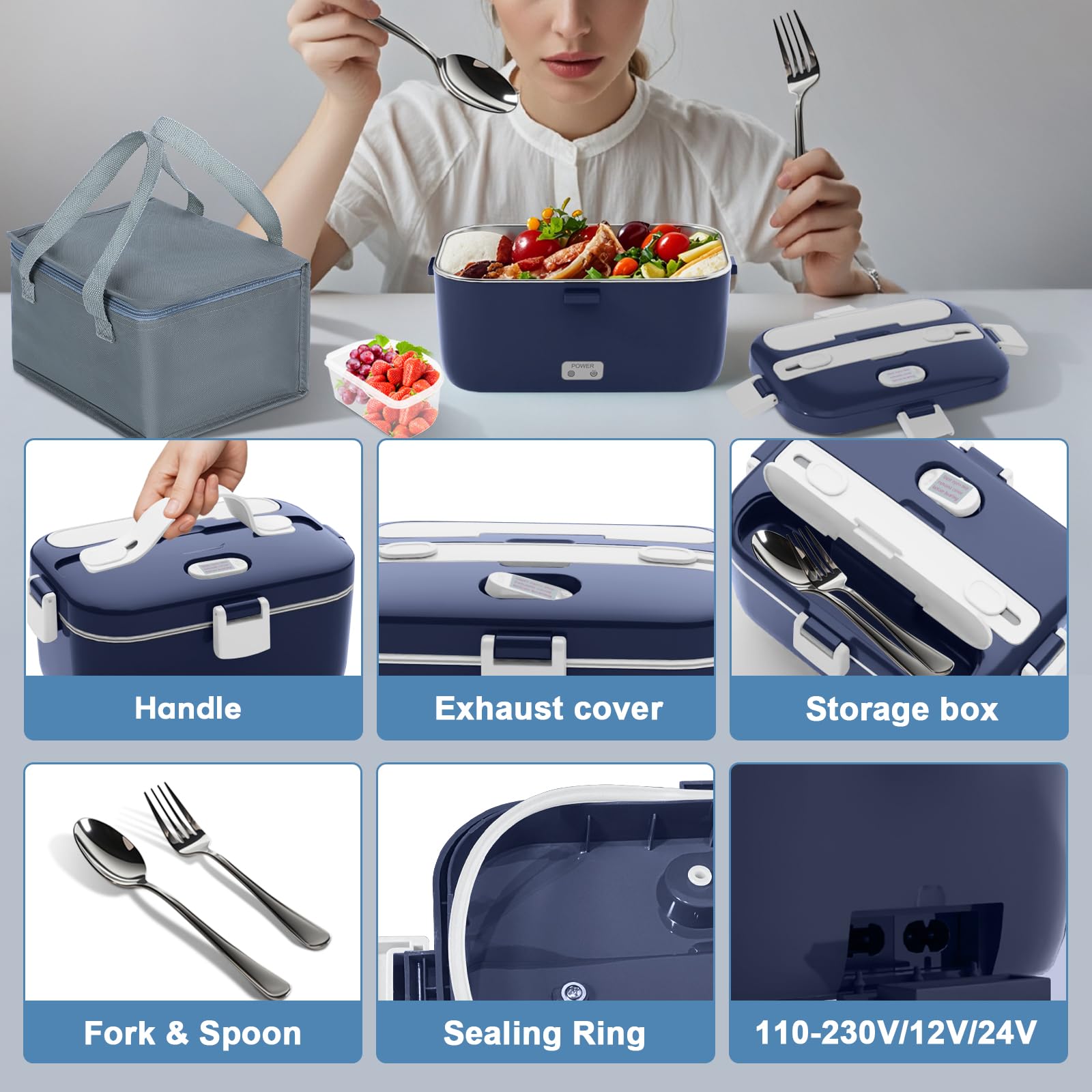 DUPASU Electric Lunch Box Food Warmer: 100W Heated Lunch Box for Adults