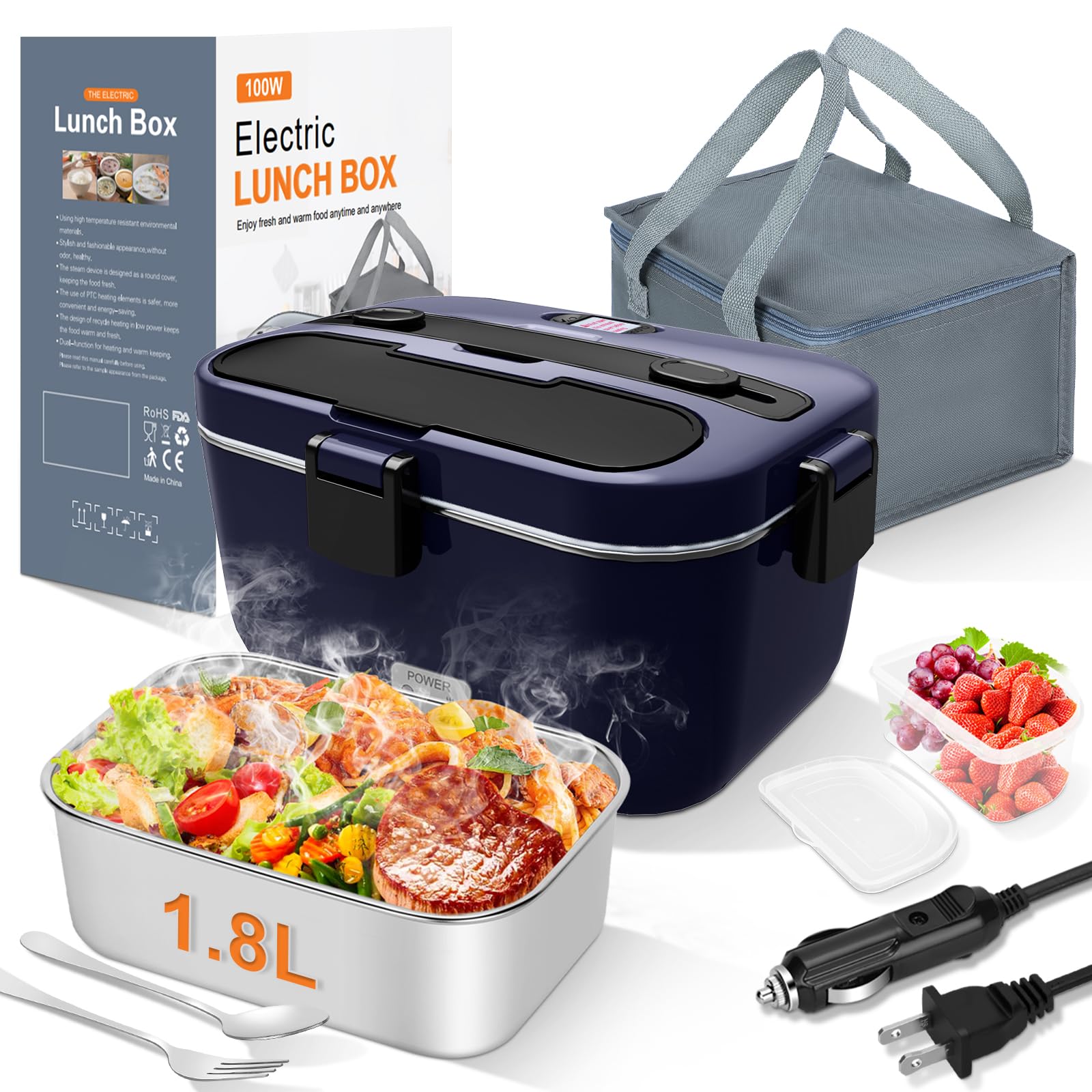 DUPASU Electric Lunch Box Food Warmer: 100W Heated Lunch Box for Adults