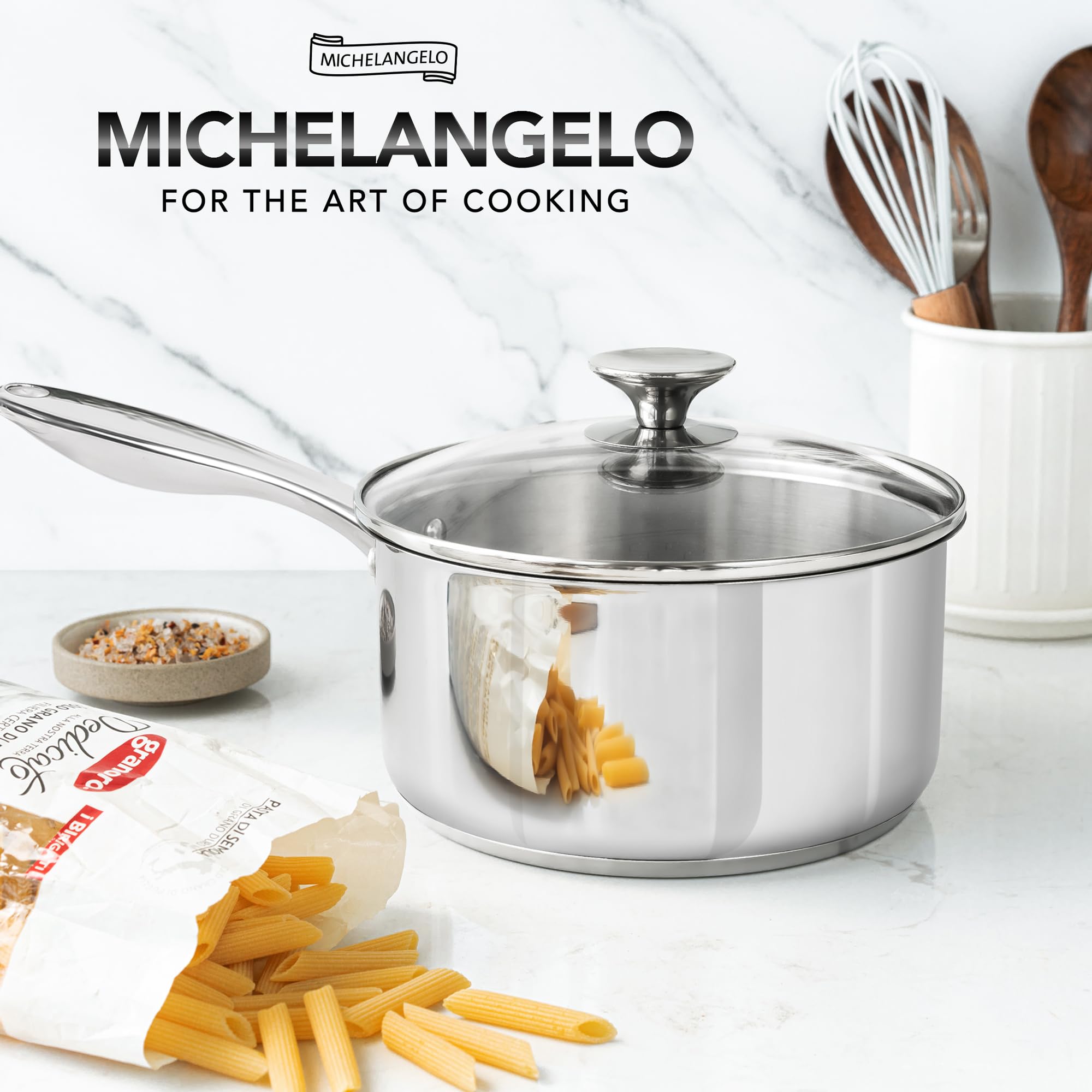 MICHELANGELO Stainless Steel Saucepan Set 1Qt & 2Qt, Premium German