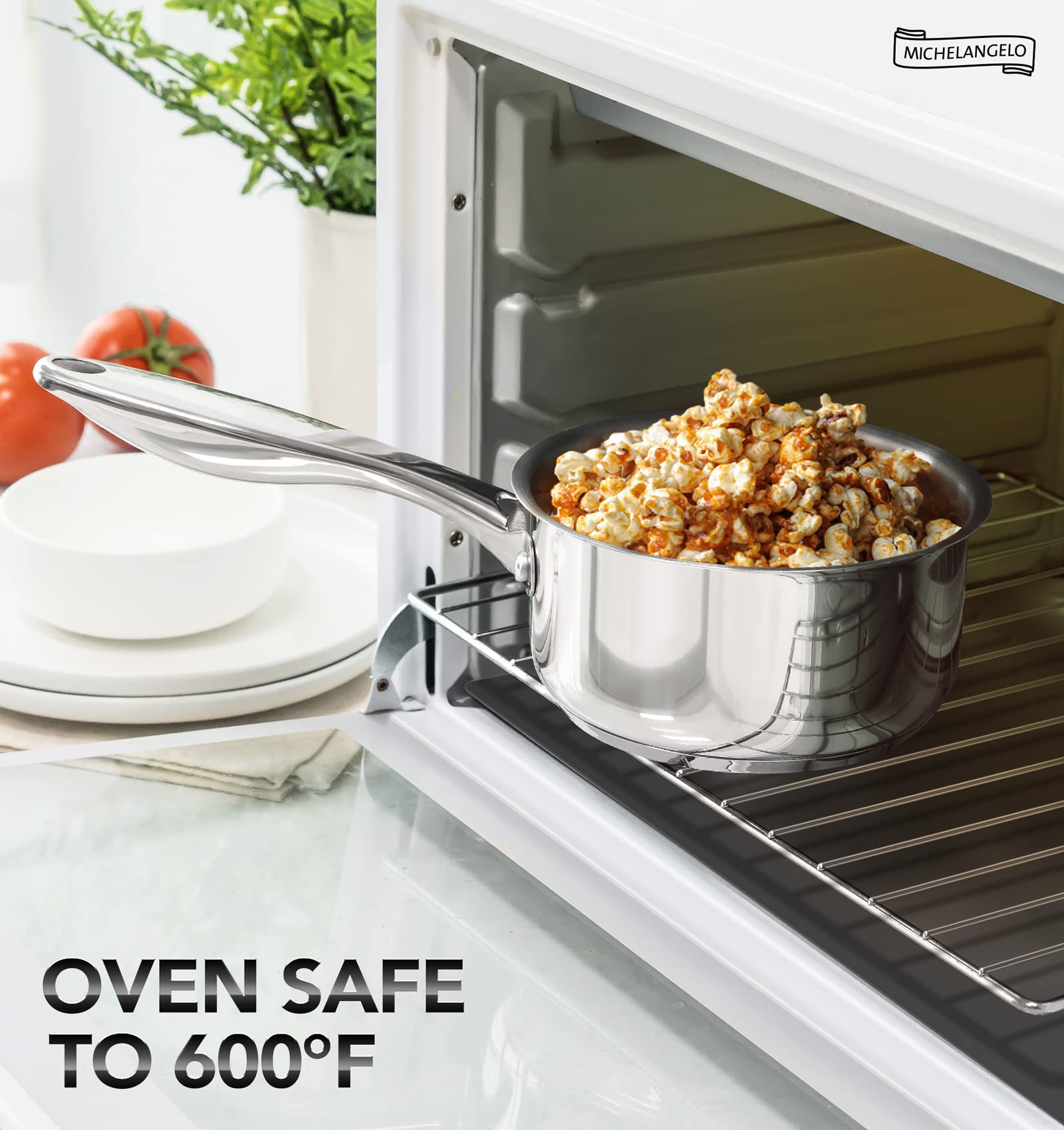 MICHELANGELO Stainless Steel Saucepan Set 1Qt & 2Qt, Premium German