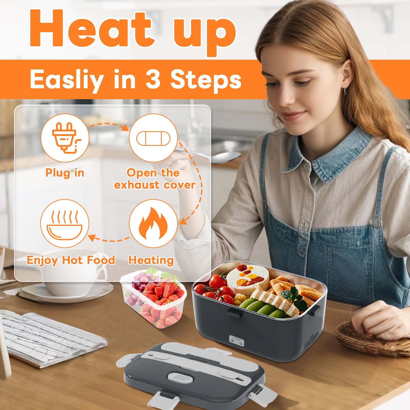 DUPASU Electric Lunch Box Food Warmer: 100W Heated Lunch Box for Adults
