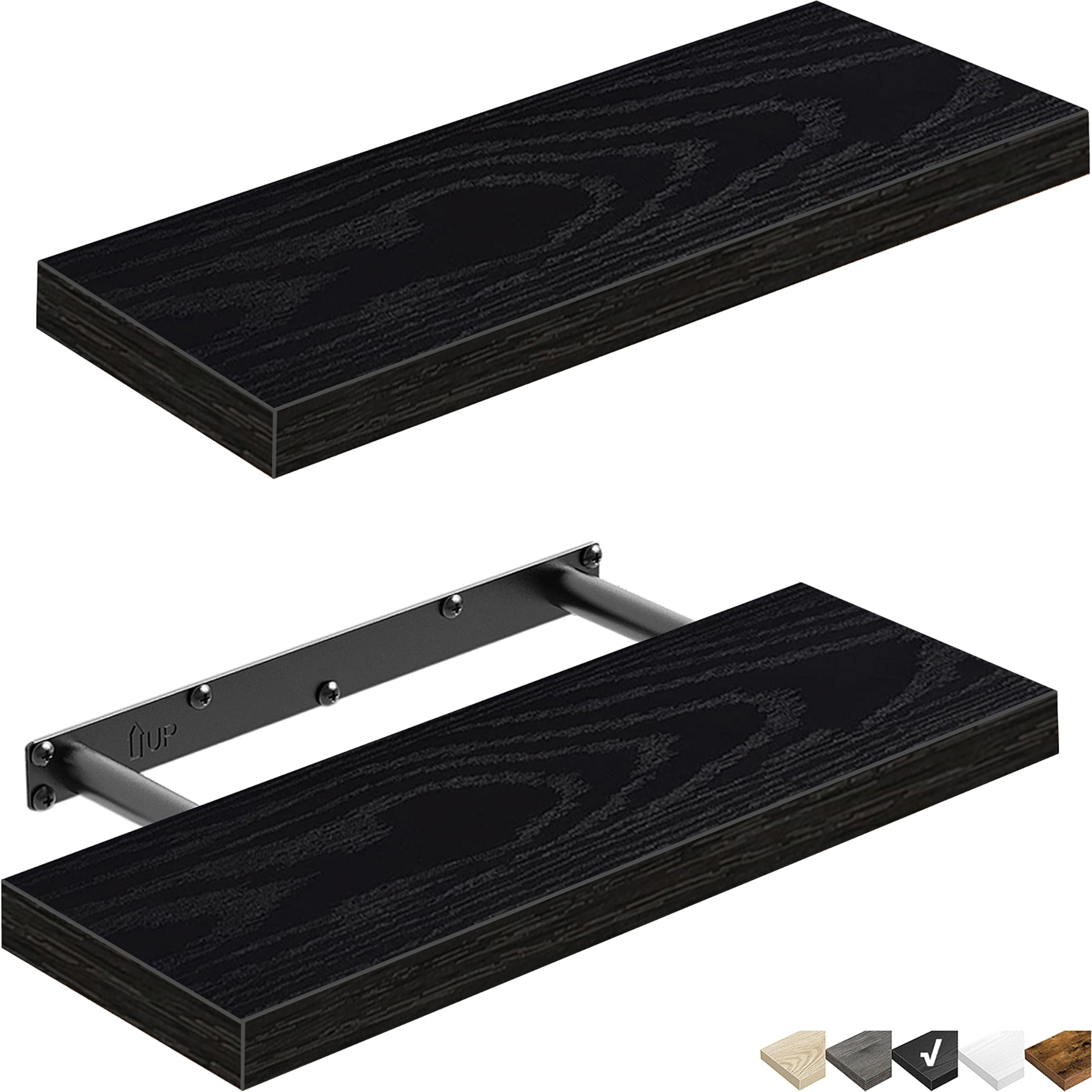 QEEIG Floating Shelves for Wall Bathroom Shelf Bedroom Kitchen Living Room Hanging Book Shelves Small Farmhouse Decor 16 inch Set of 3, Rustic Brown (015-BN3)