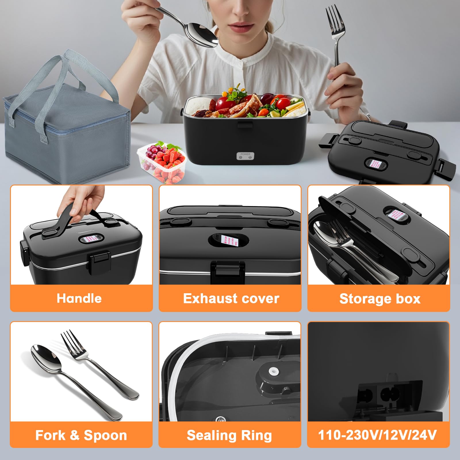 DUPASU Electric Lunch Box Food Warmer: 100W Heated Lunch Box for Adults