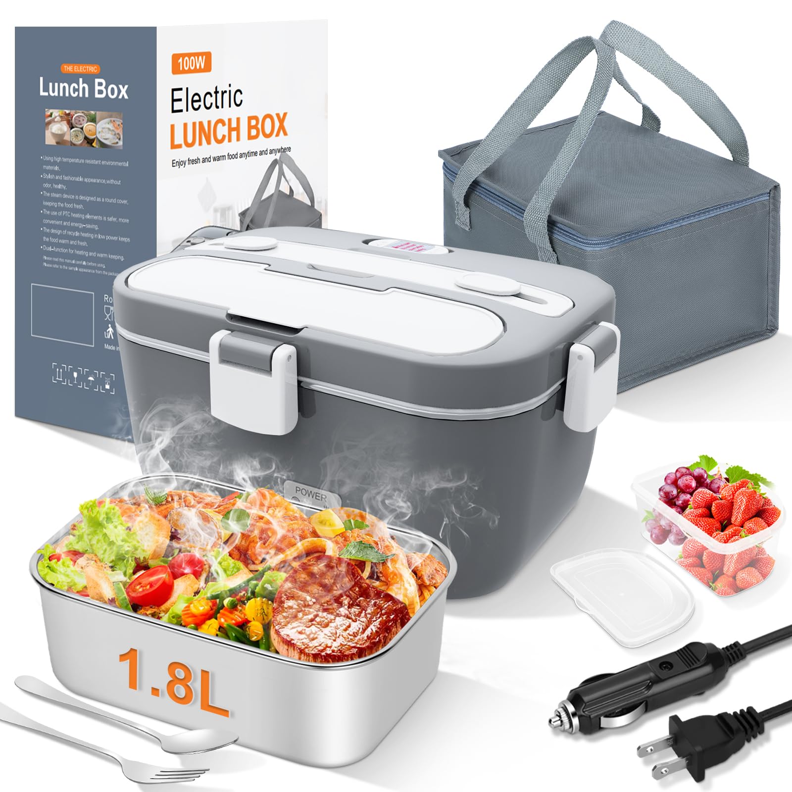 DUPASU Electric Lunch Box Food Warmer: 100W Heated Lunch Box for Adults