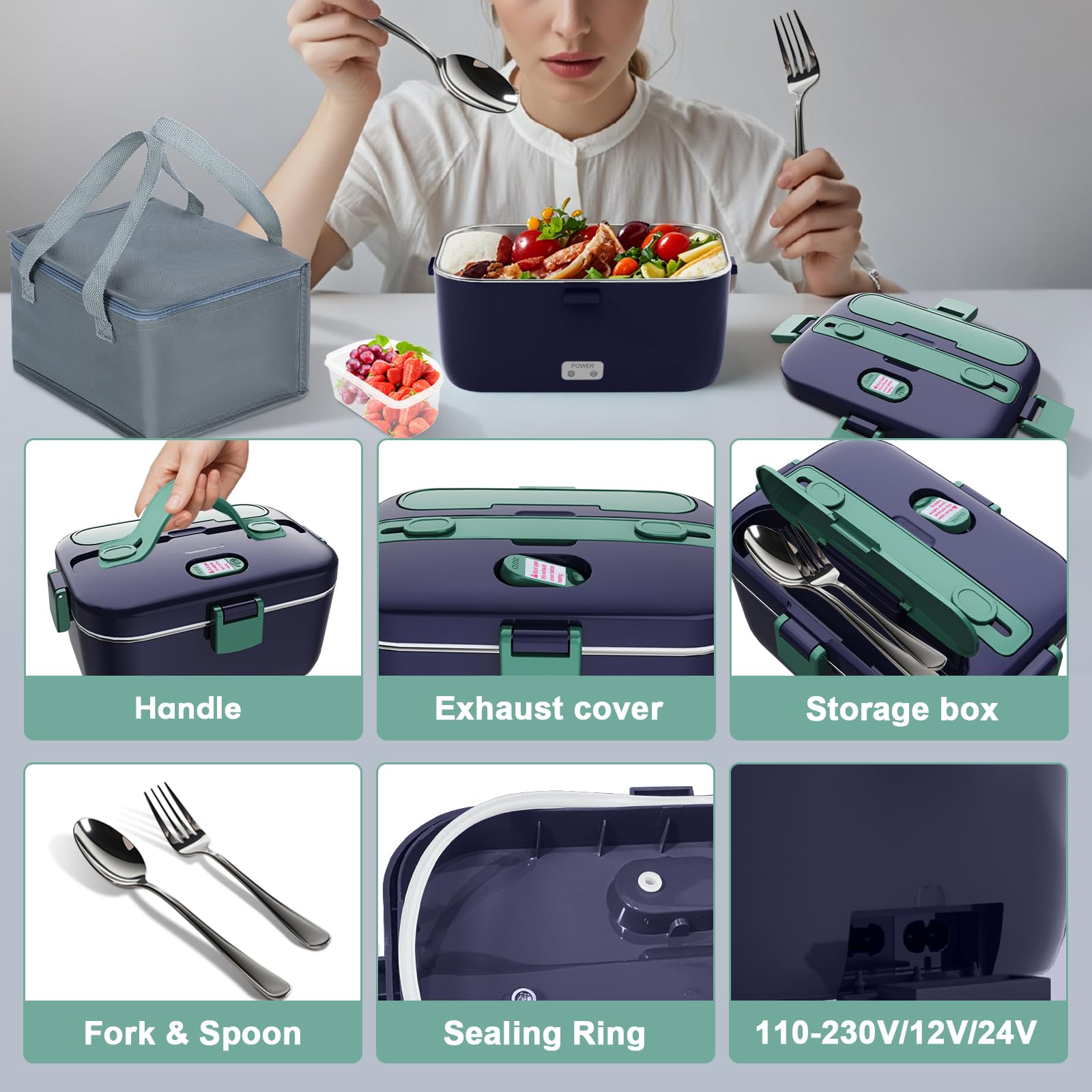 DUPASU Electric Lunch Box Food Warmer: 100W Heated Lunch Box for Adults