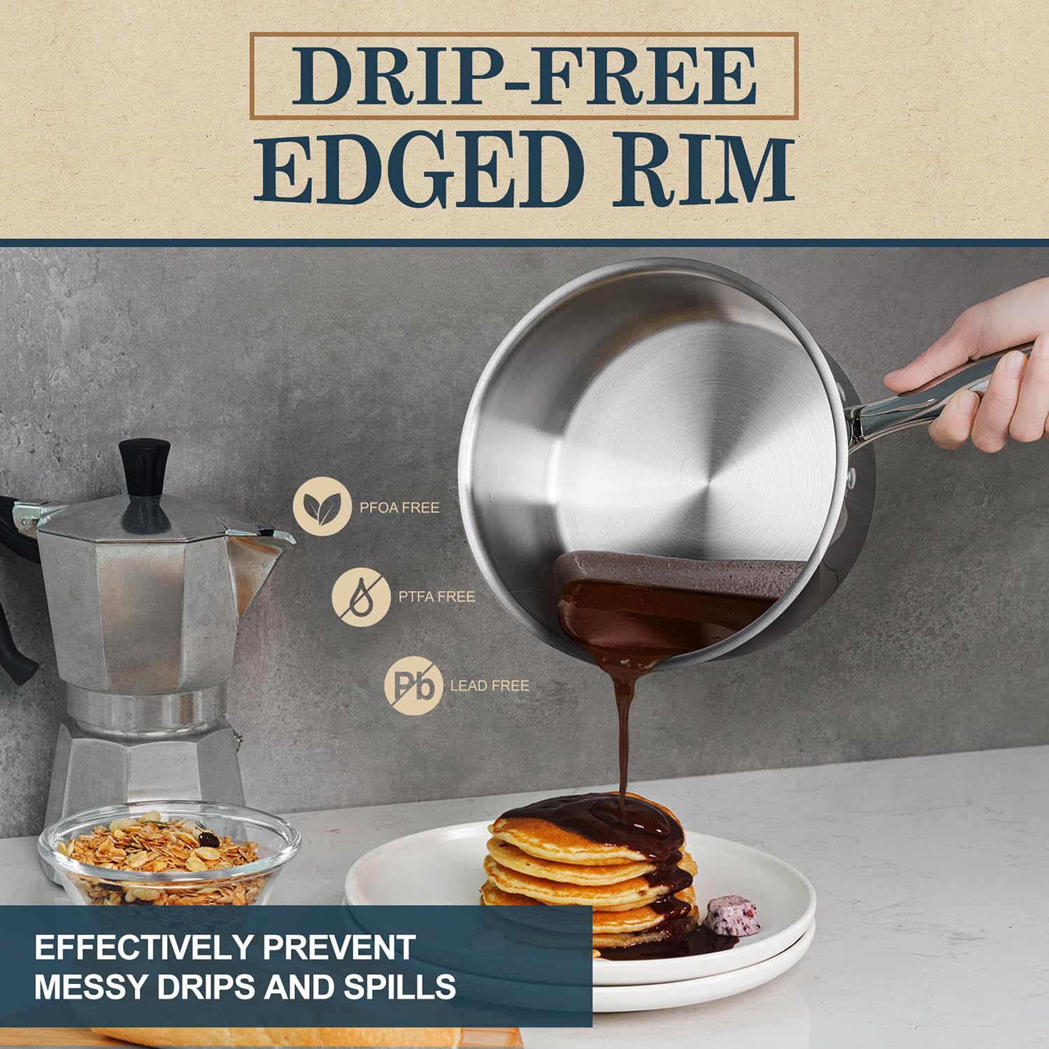 MICHELANGELO Stainless Steel Saucepan Set 1Qt & 2Qt, Premium German