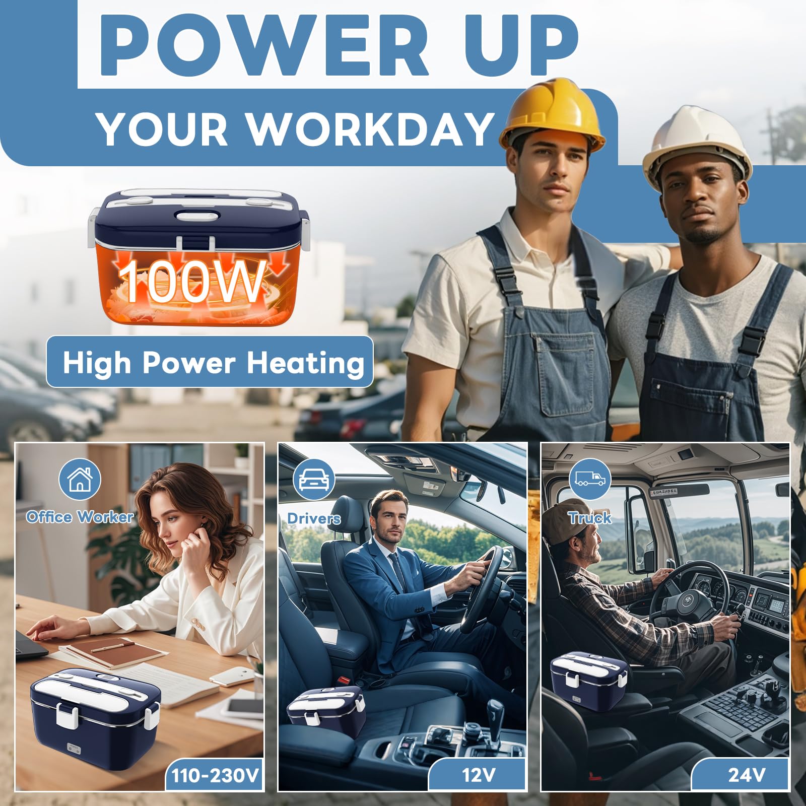 DUPASU Electric Lunch Box Food Warmer: 100W Heated Lunch Box for Adults