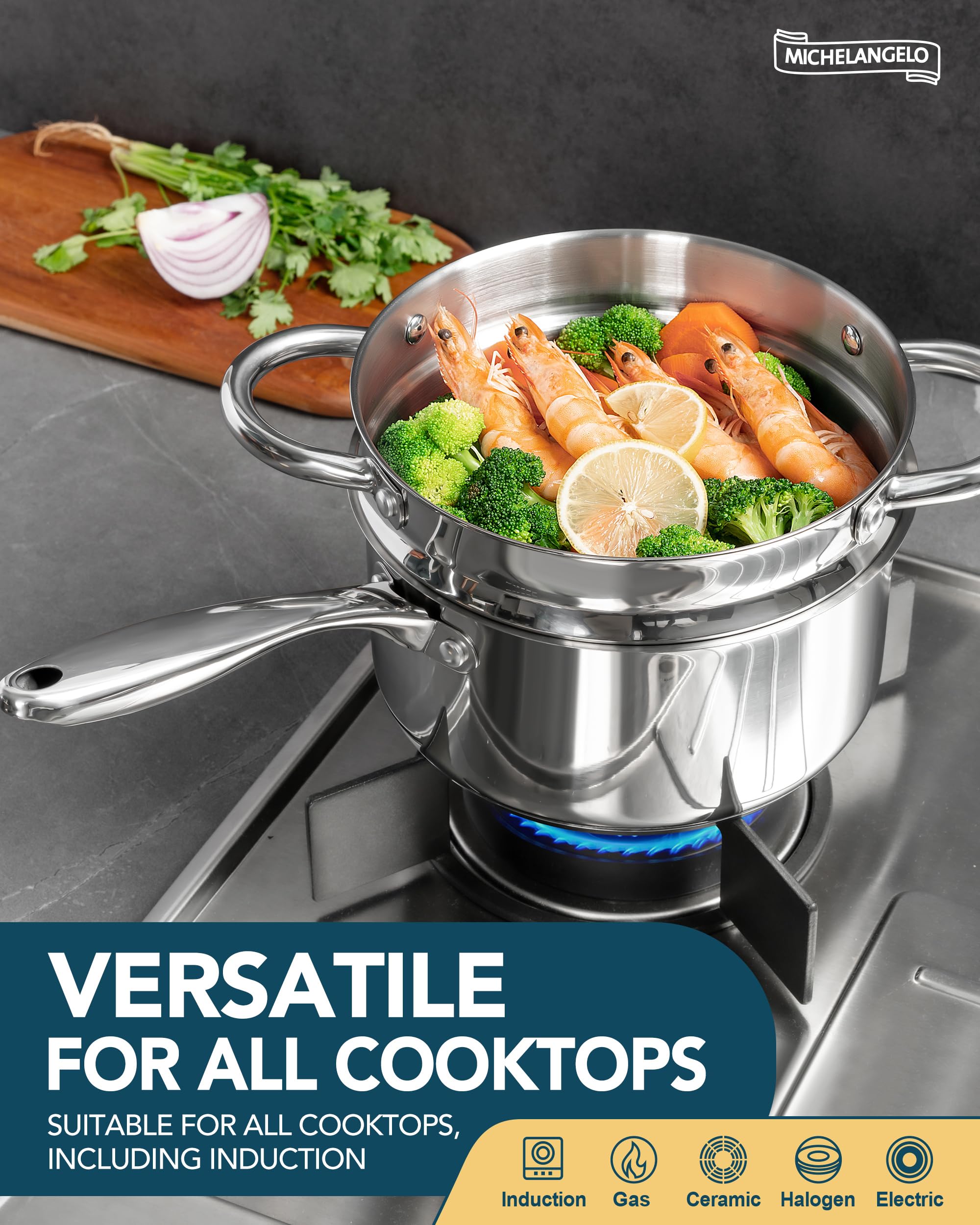 MICHELANGELO Stainless Steel Saucepan Set 1Qt & 2Qt, Premium German