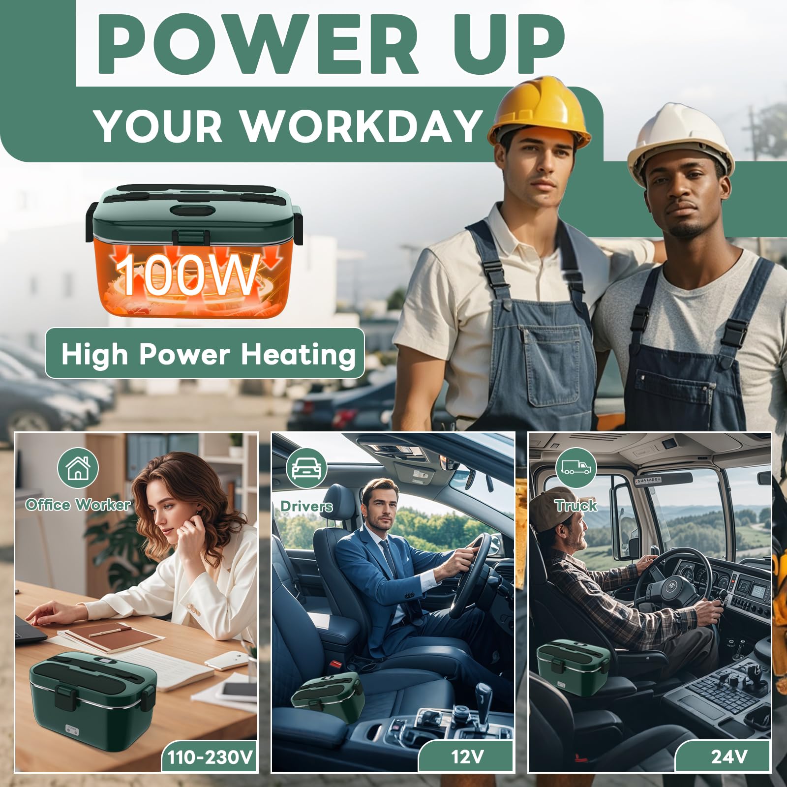 DUPASU Electric Lunch Box Food Warmer: 100W Heated Lunch Box for Adults