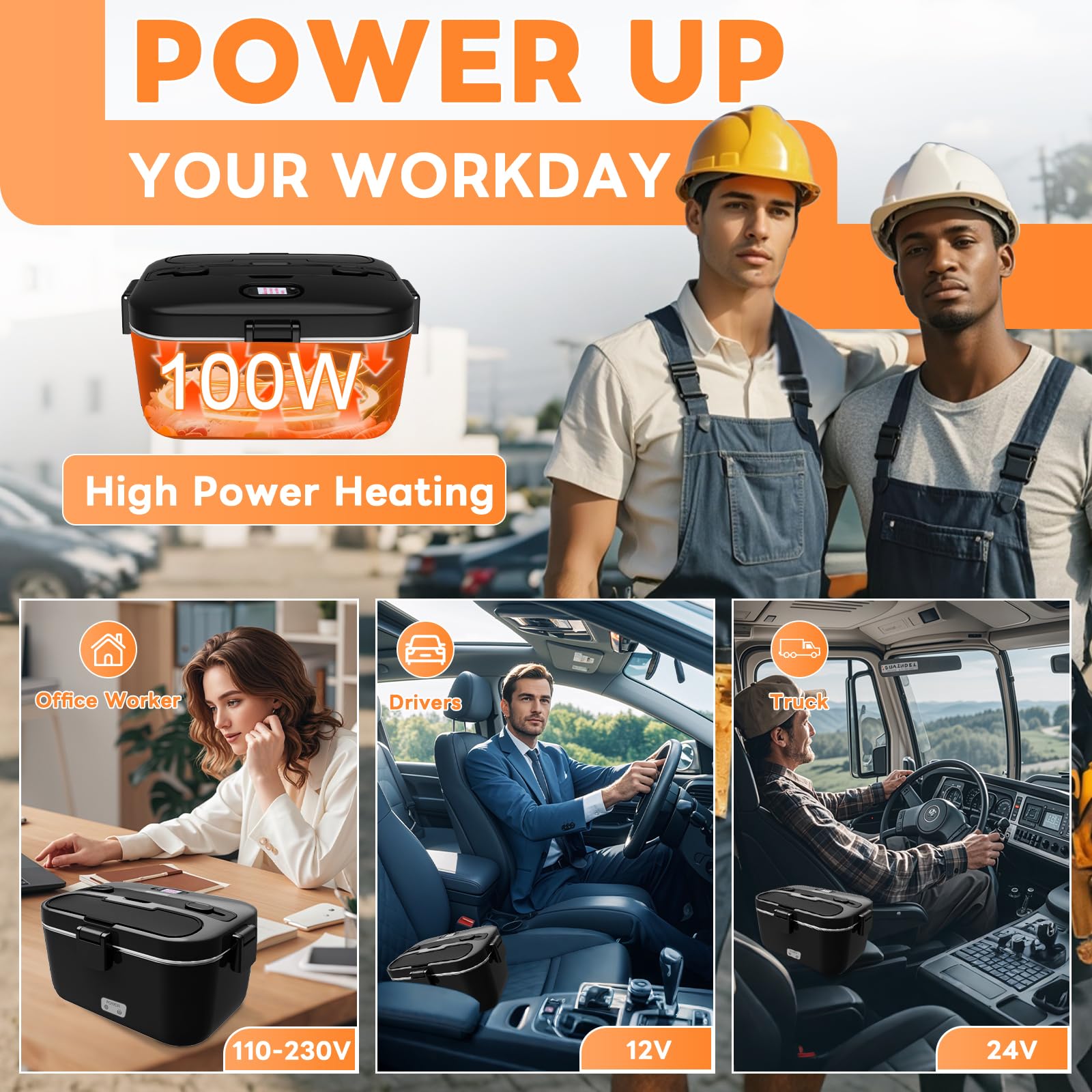 DUPASU Electric Lunch Box Food Warmer: 100W Heated Lunch Box for Adults