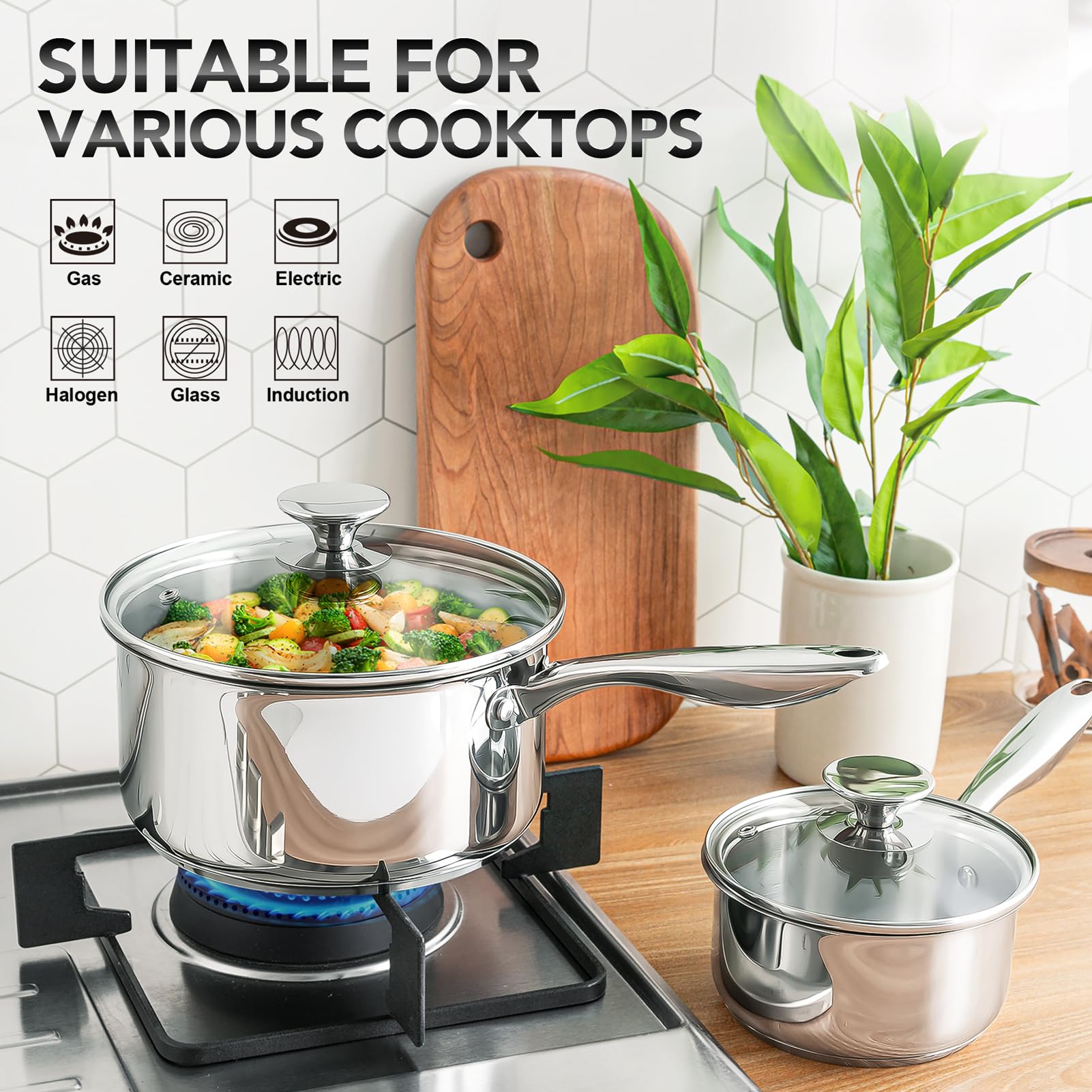 MICHELANGELO Stainless Steel Saucepan Set 1Qt & 2Qt, Premium German