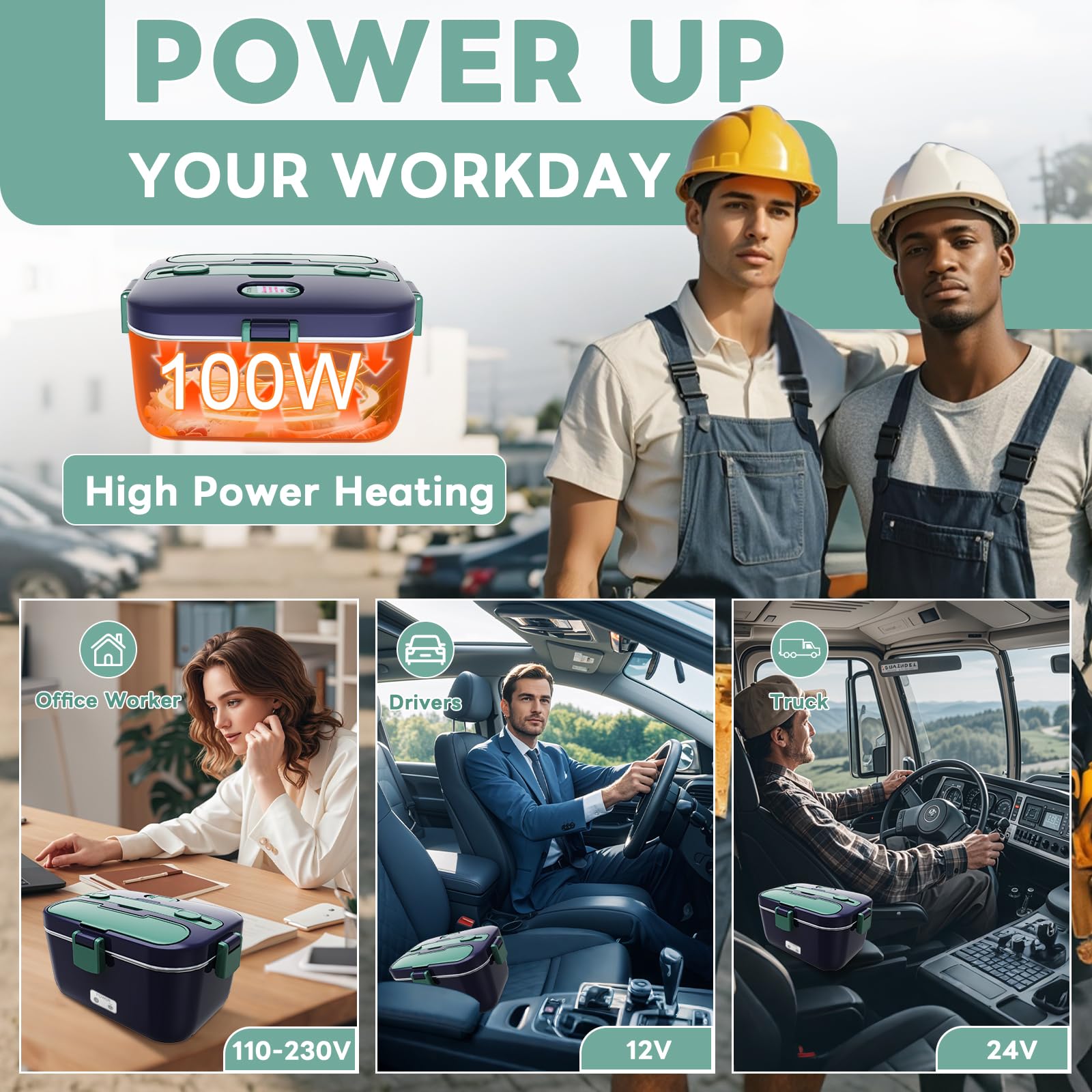 DUPASU Electric Lunch Box Food Warmer: 100W Heated Lunch Box for Adults