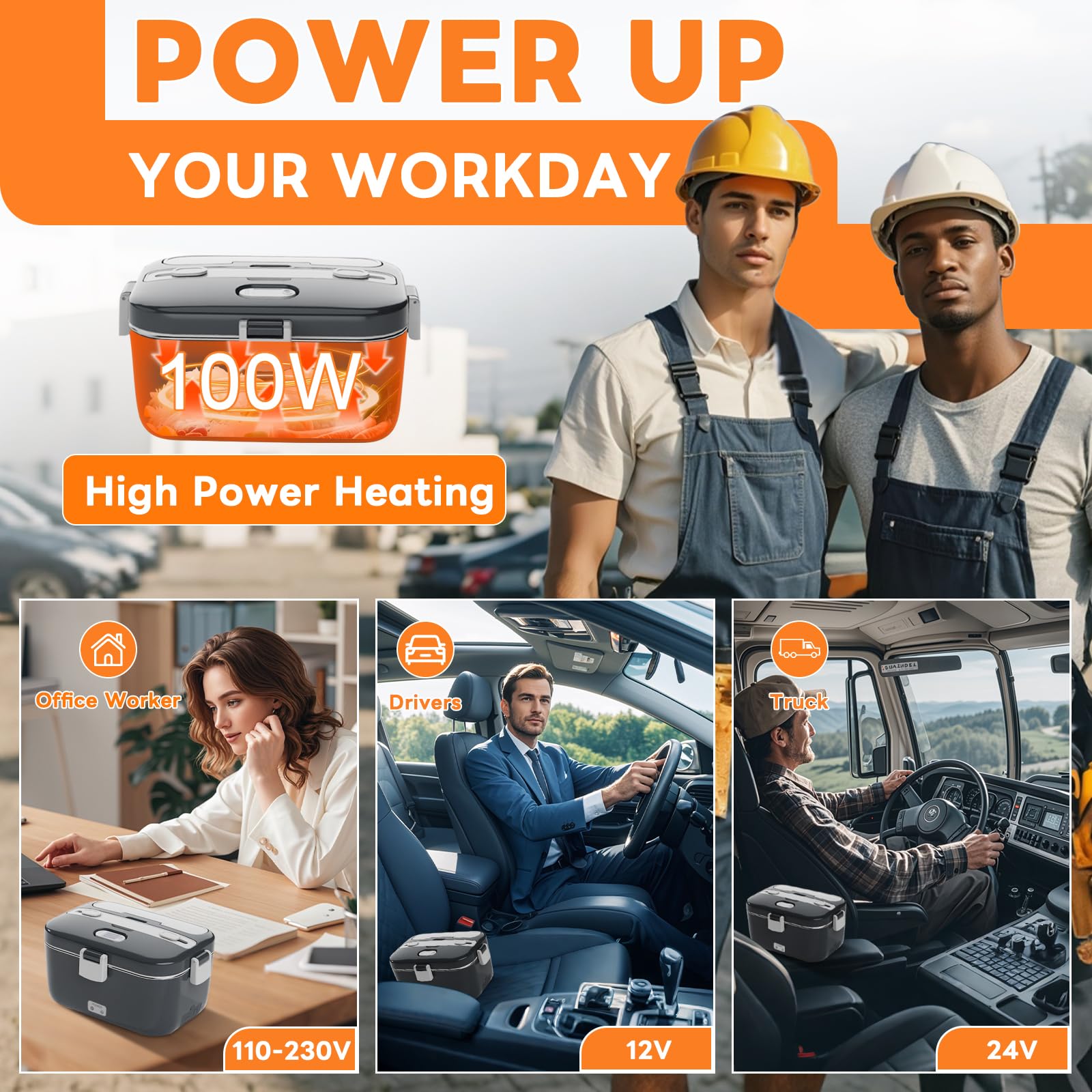 DUPASU Electric Lunch Box Food Warmer: 100W Heated Lunch Box for Adults