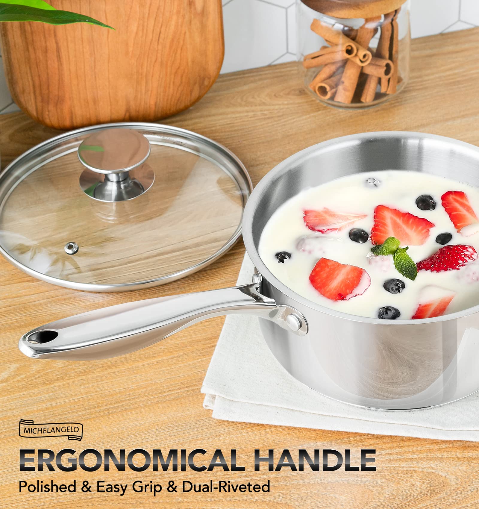 MICHELANGELO Stainless Steel Saucepan Set 1Qt & 2Qt, Premium German