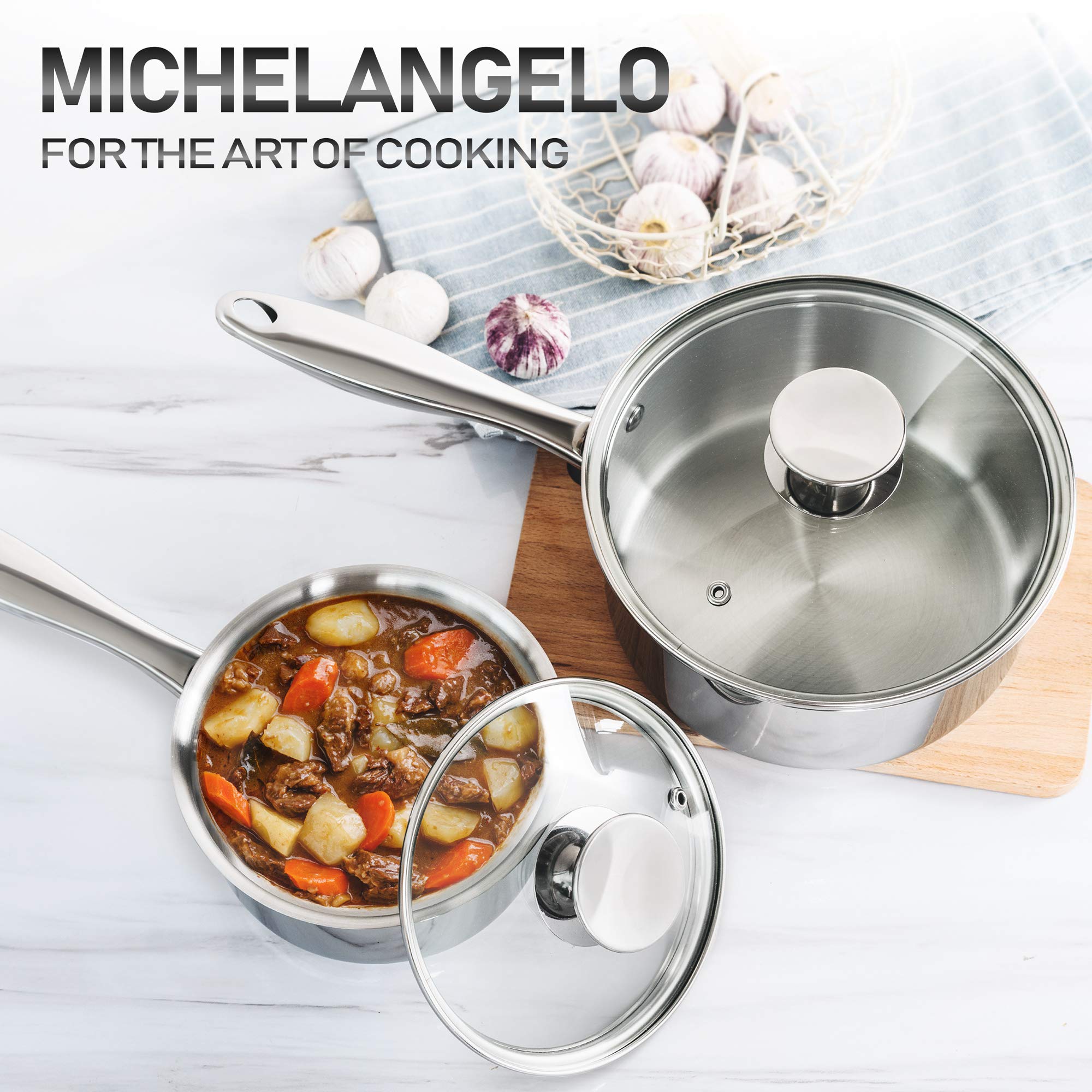 MICHELANGELO Stainless Steel Saucepan Set 1Qt & 2Qt, Premium German